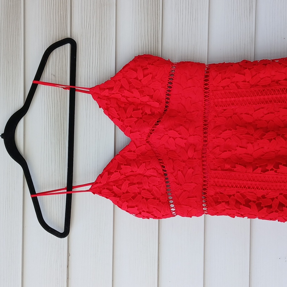 $248 Bardot Revolve Roxy Elegant Red Lace Dress - Picture 5 of 9